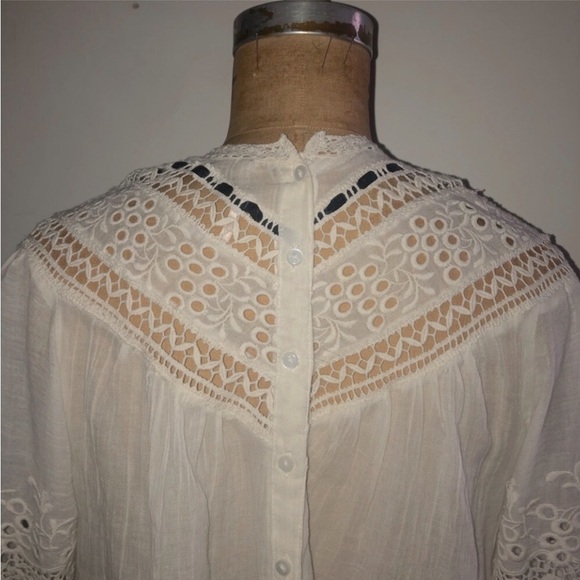 Free people] Cream Crochet lace ribbon Victorian style Oversized Blouse Top - Picture 10 of 14